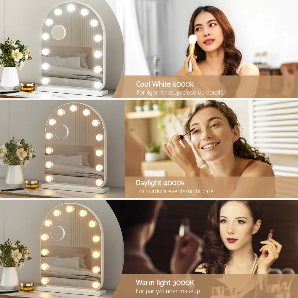 Embellir Makeup Mirror 40x50cm Dressing Vanity LED Bulb Light with 5x Magnification White Arch - Image 6