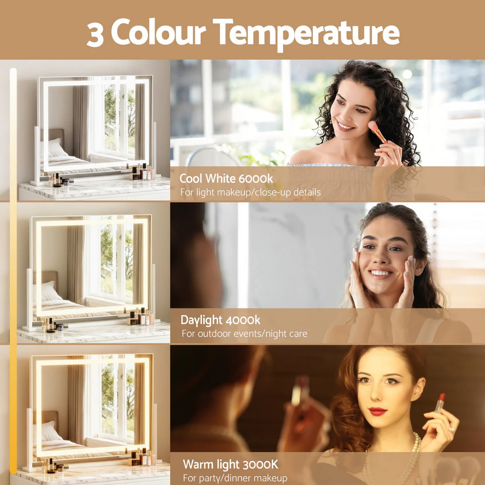 Embellir Makeup Mirror 58x46cm 360° Rotatable Vanity Mirror with Lights Bright Light Strip Adjustable - Image 5