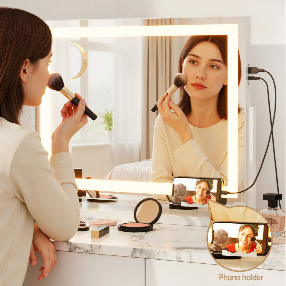 Embellir Makeup Mirror 58x46cm 360° Rotatable Vanity Mirror with Lights Bright Light Strip Adjustable - Image 7