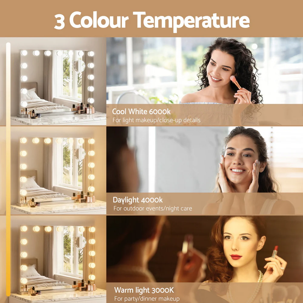 Embellir Makeup Mirror 58x46cm Hollywood Vanity with LED Light Tabletop Wall - Image 5