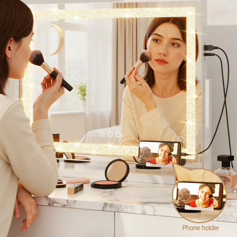 Embellir Makeup Mirror 60x50cm 360° Rotatable Vanity Mirror with Lights Crystal LED - Image 7