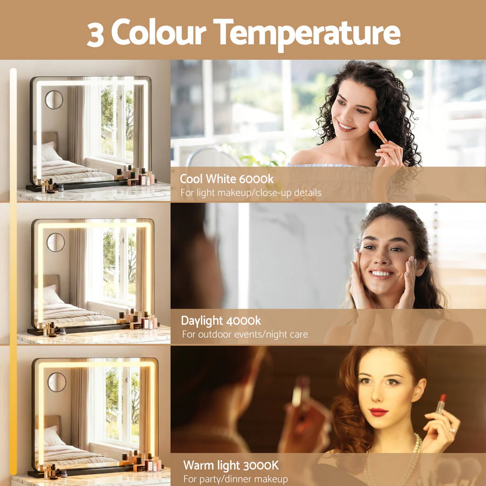 Embellir Makeup Mirror 60x50cm Hollywood Vanity with LED Light Tabletop Black - Image 5