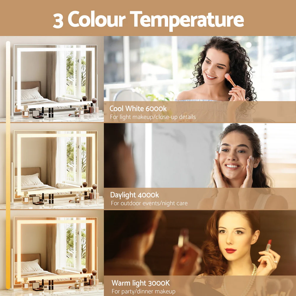 Embellir Makeup Mirror 80x58cm 360° Rotatable Vanity Mirror with Lights Bright Light Strip Adjustable - Image 5