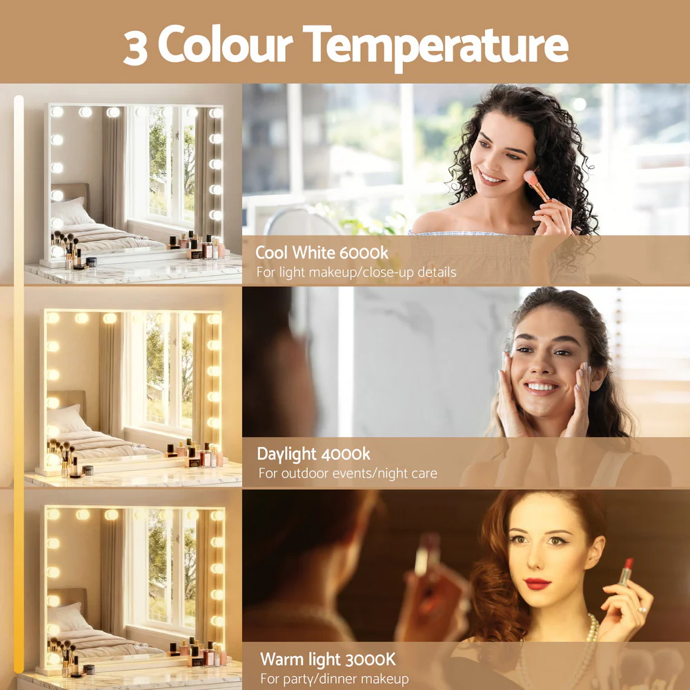 Embellir Makeup Mirror 80x58cm Hollywood Vanity with LED Light Tabletop Wall - Image 5