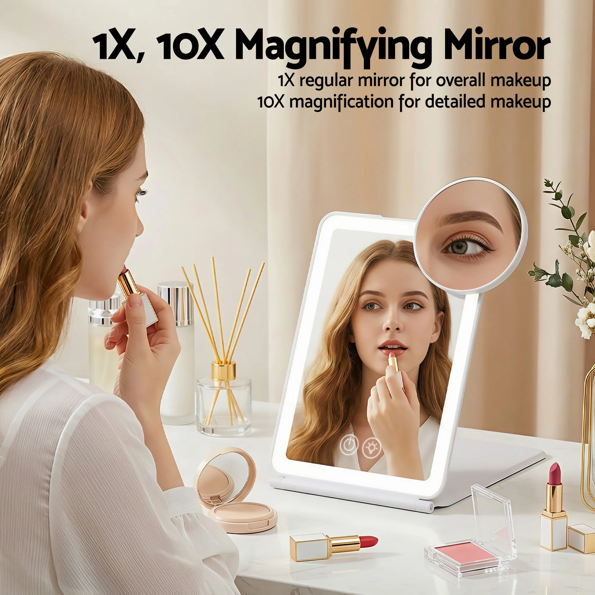 Embellir Portable Travel Makeup Mirror Rechargeable Makeup Mirror with Lights 10x Magnifier White - Image 7