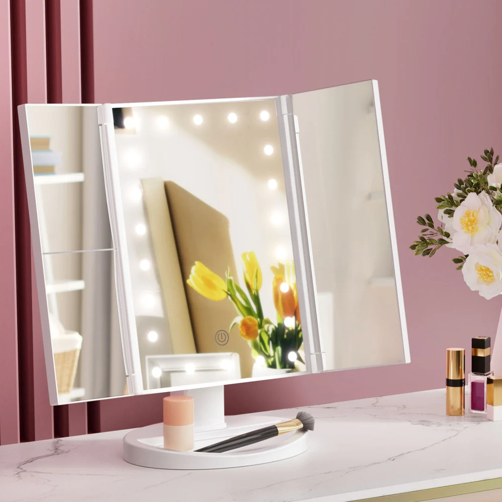 Embellir Tri-fold Makeup Mirror 1X2X3X Magnifying with LED Light Travel Portable - Image 2