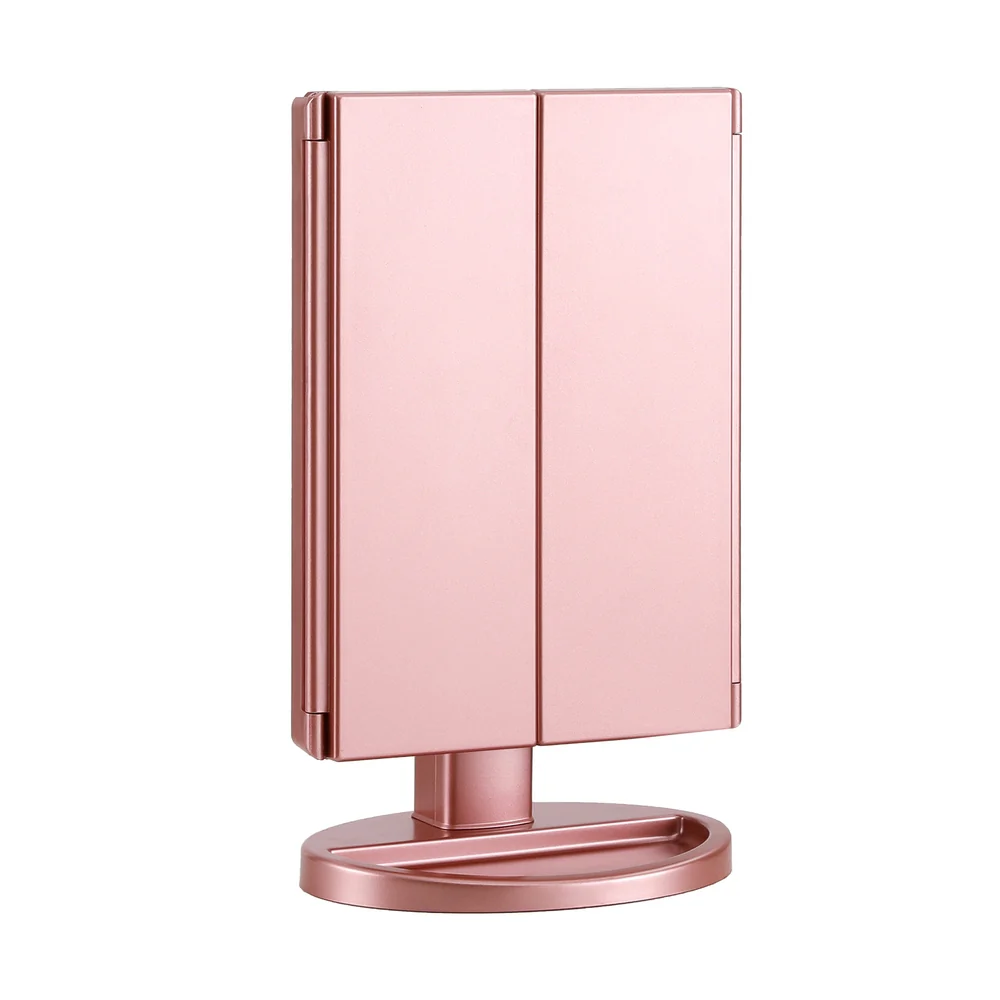 Embellir Tri-fold Makeup Mirror 1X2X3X Magnifying with LED Light Travel Portable Pink - Image 4