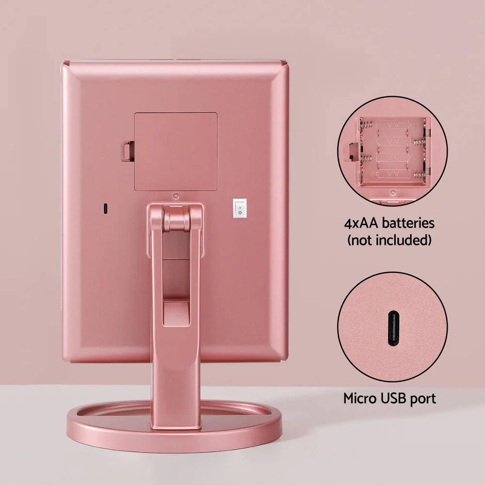 Embellir Tri-fold Makeup Mirror 1X2X3X Magnifying with LED Light Travel Portable Pink - Image 6