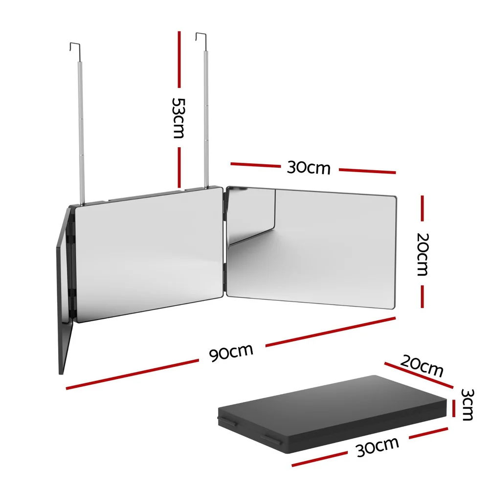 Embellir Trifold Mirror Makeup Portable with Height Adjustable 3 Way Telescoping Hook Hair Cutting Styling - Image 3