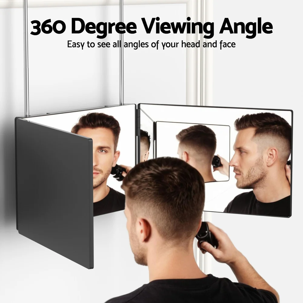 Embellir Trifold Mirror Makeup Portable with Height Adjustable 3 Way Telescoping Hook Hair Cutting Styling - Image 5