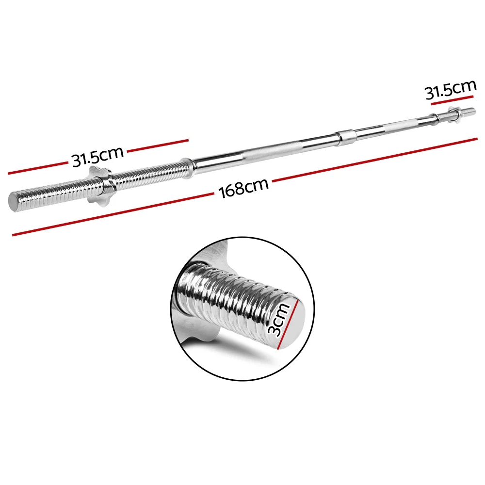 Everfit 168CM 5.5FT Barbell Bar Fitness Weight Plates Dumbbells Row - Image 3