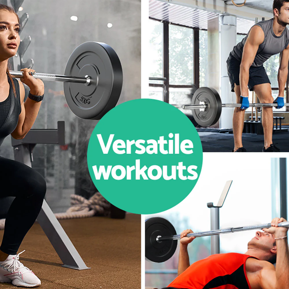 Everfit 18kg Barbell Set Weight Plates Bar Lifting Bench 168cm - Image 7