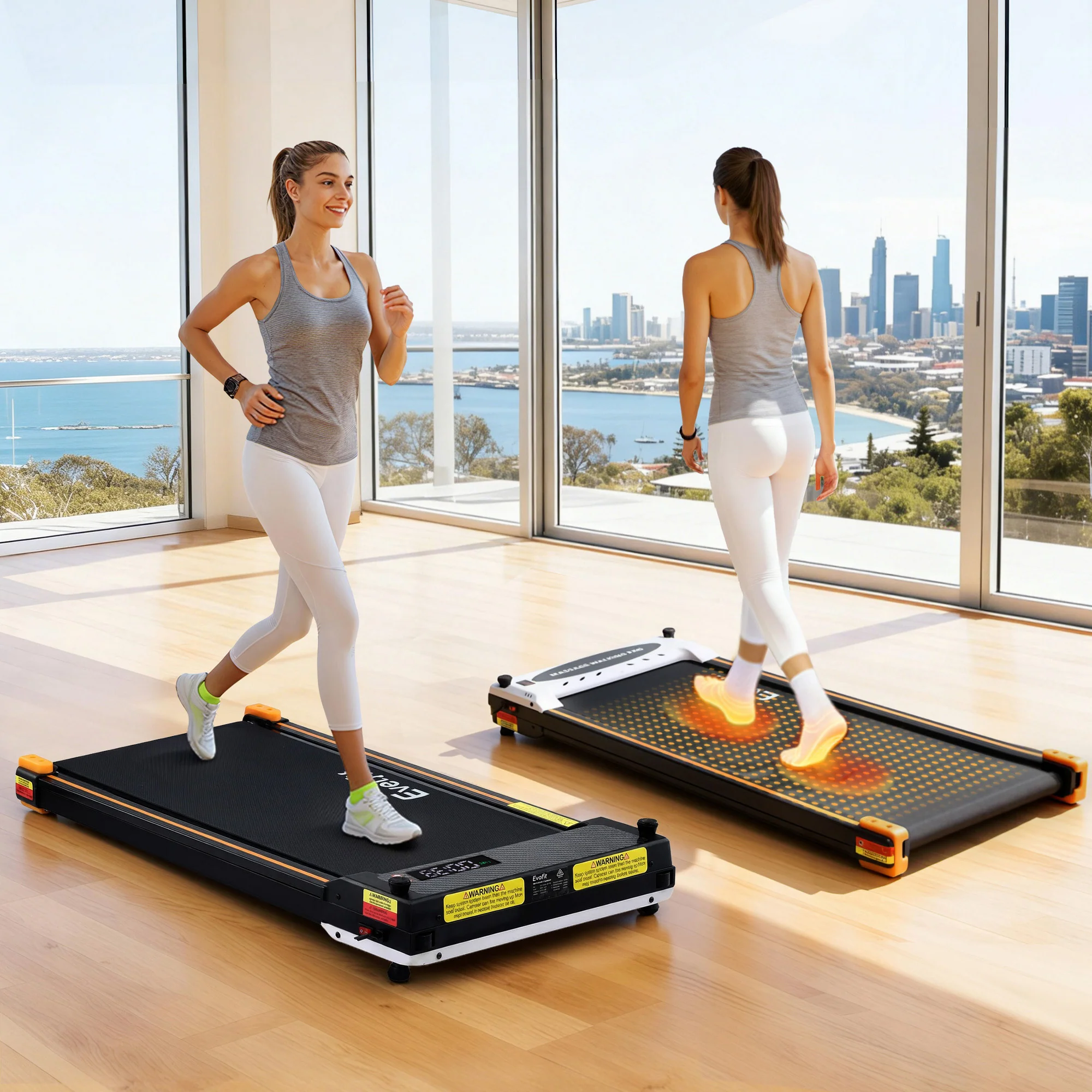 Everfit 2 Side Walking Pad Treadmill with Massage Function Fitness 380mm Black - Image 2