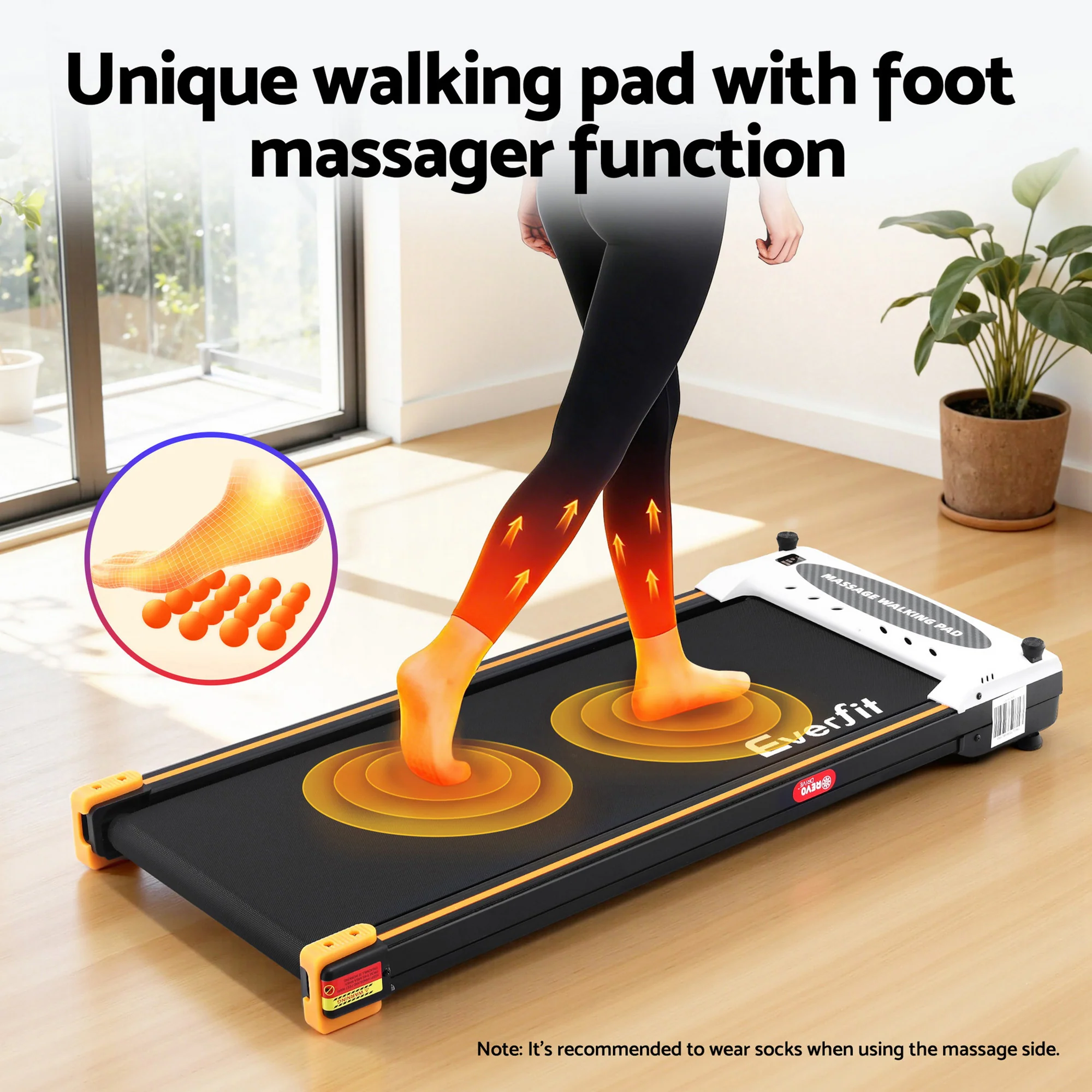 Everfit 2 Side Walking Pad Treadmill with Massage Function Fitness 380mm Black - Image 7