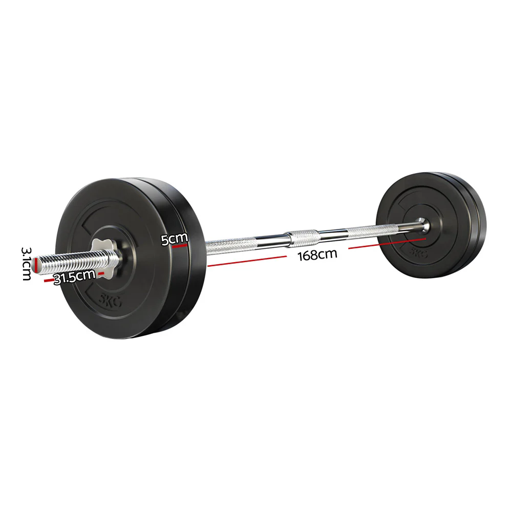 Everfit 28kg Barbell Set Weight Plates Bar Lifting Bench 168cm - Image 3