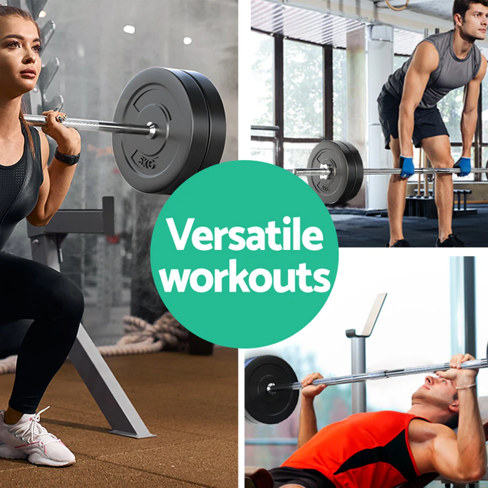 Everfit 28kg Barbell Set Weight Plates Bar Lifting Bench 168cm - Image 7