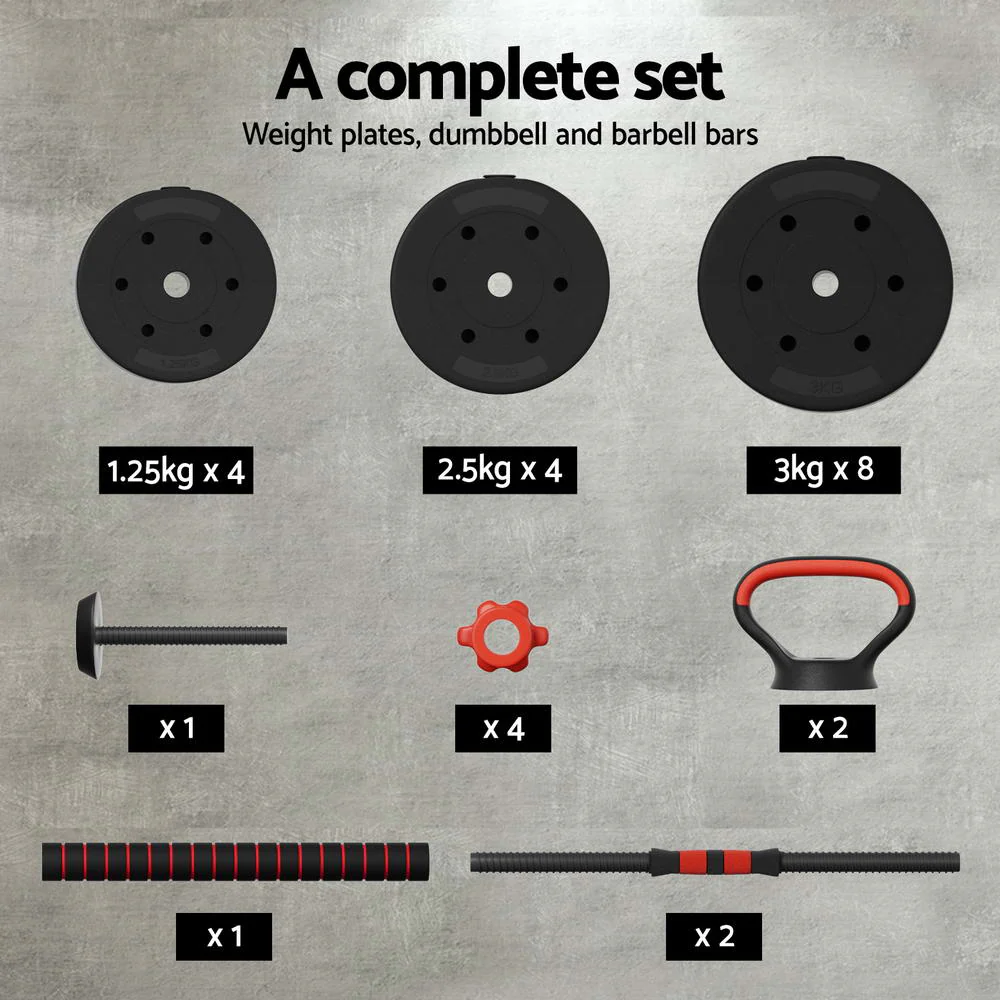 Everfit 40kg Adjustable Dumbbells Set Kettle Bell Weight Plates Barbells Gym - Image 7