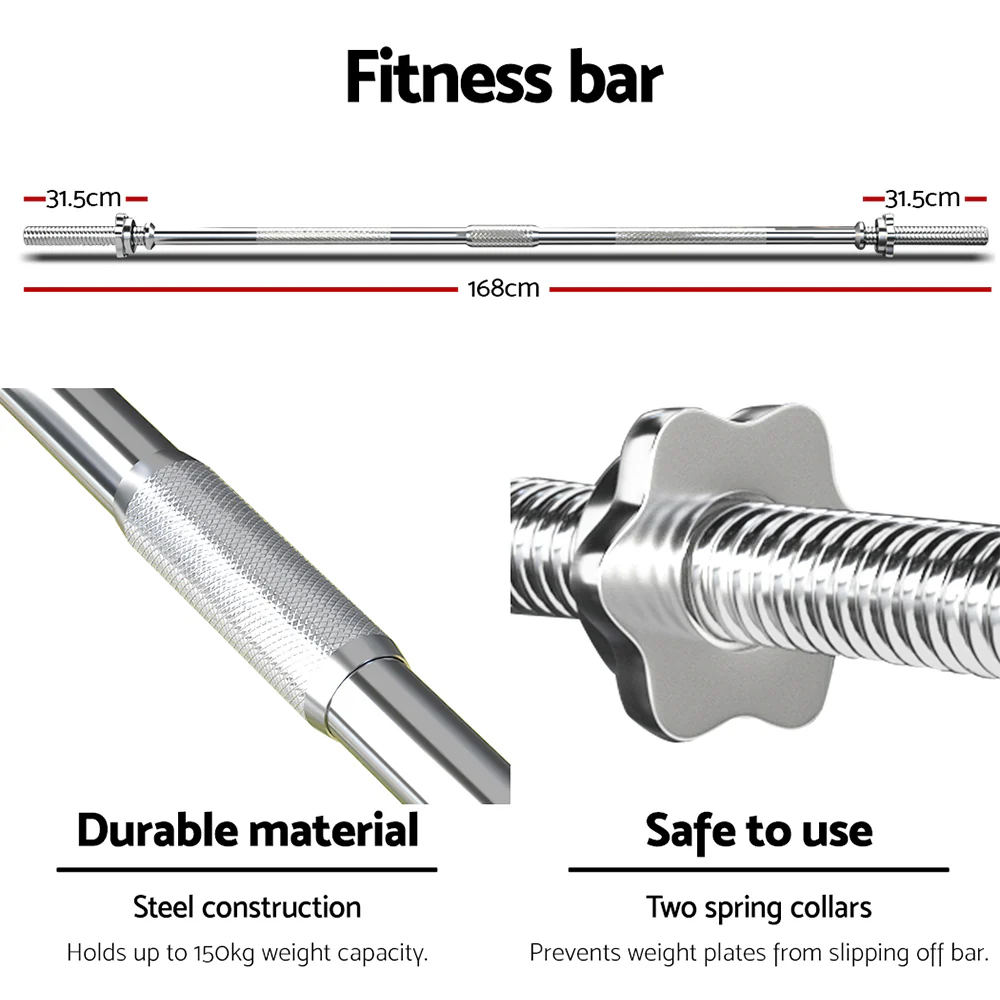 Everfit 68kg Barbell Set Weight Plates Bar Lifting Bench 168cm - Image 6