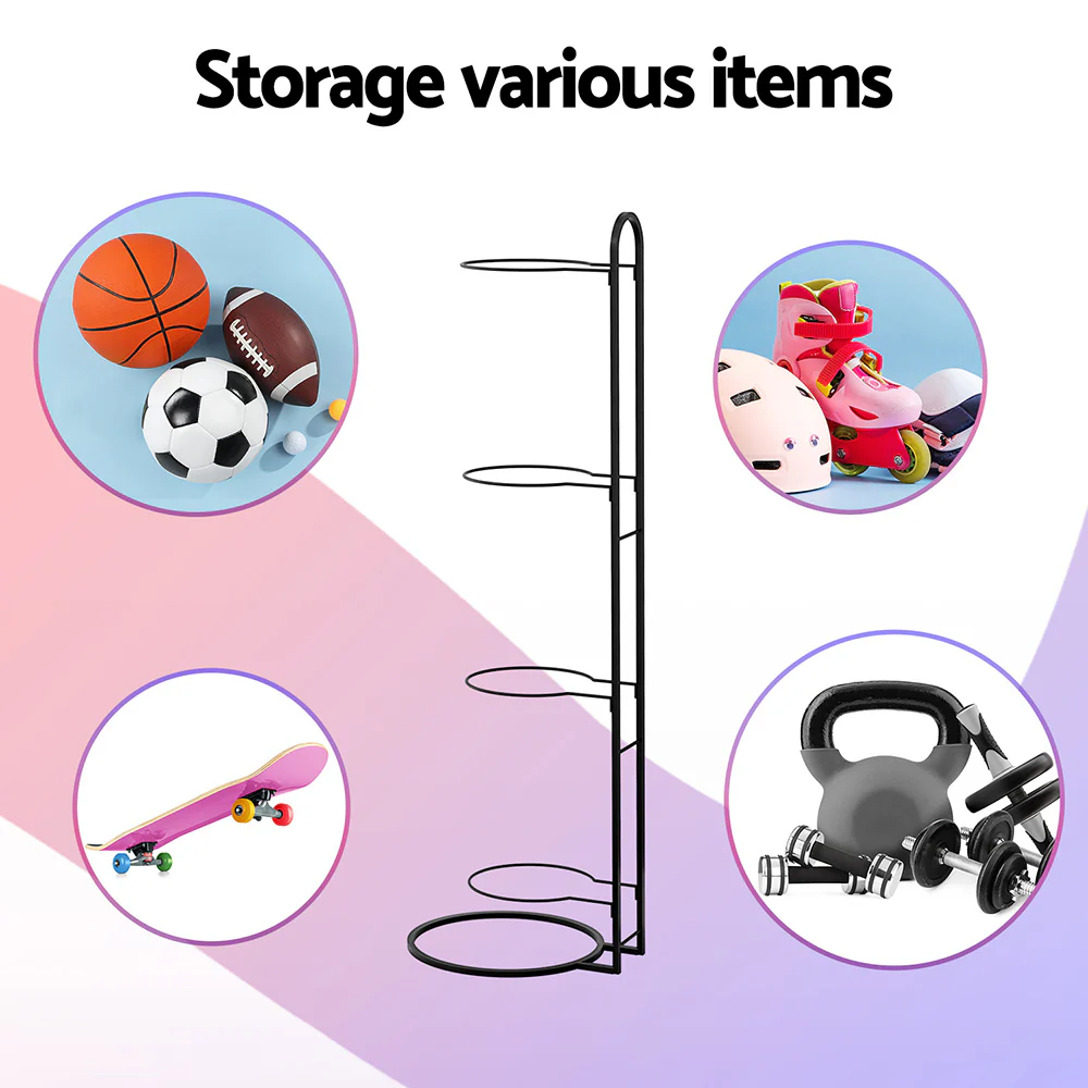 Everfit Ball Storage Rack Sports Equipment Organizer 4-Tier Holder for Garage Gym Black - Image 6