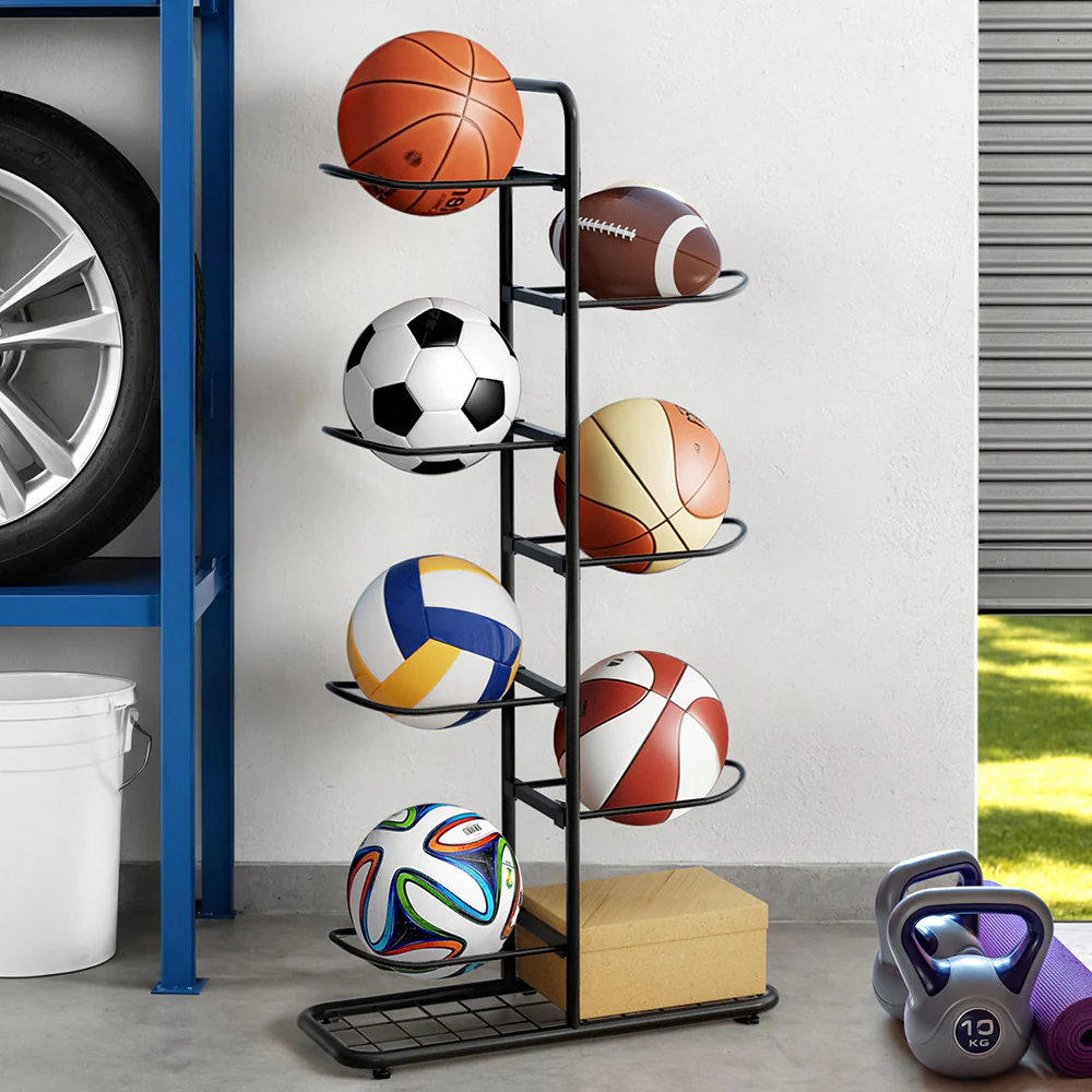 Everfit Ball Storage Rack Sports Equipment Organizer 7-Tier Holder for Garage Gym Black - Image 2