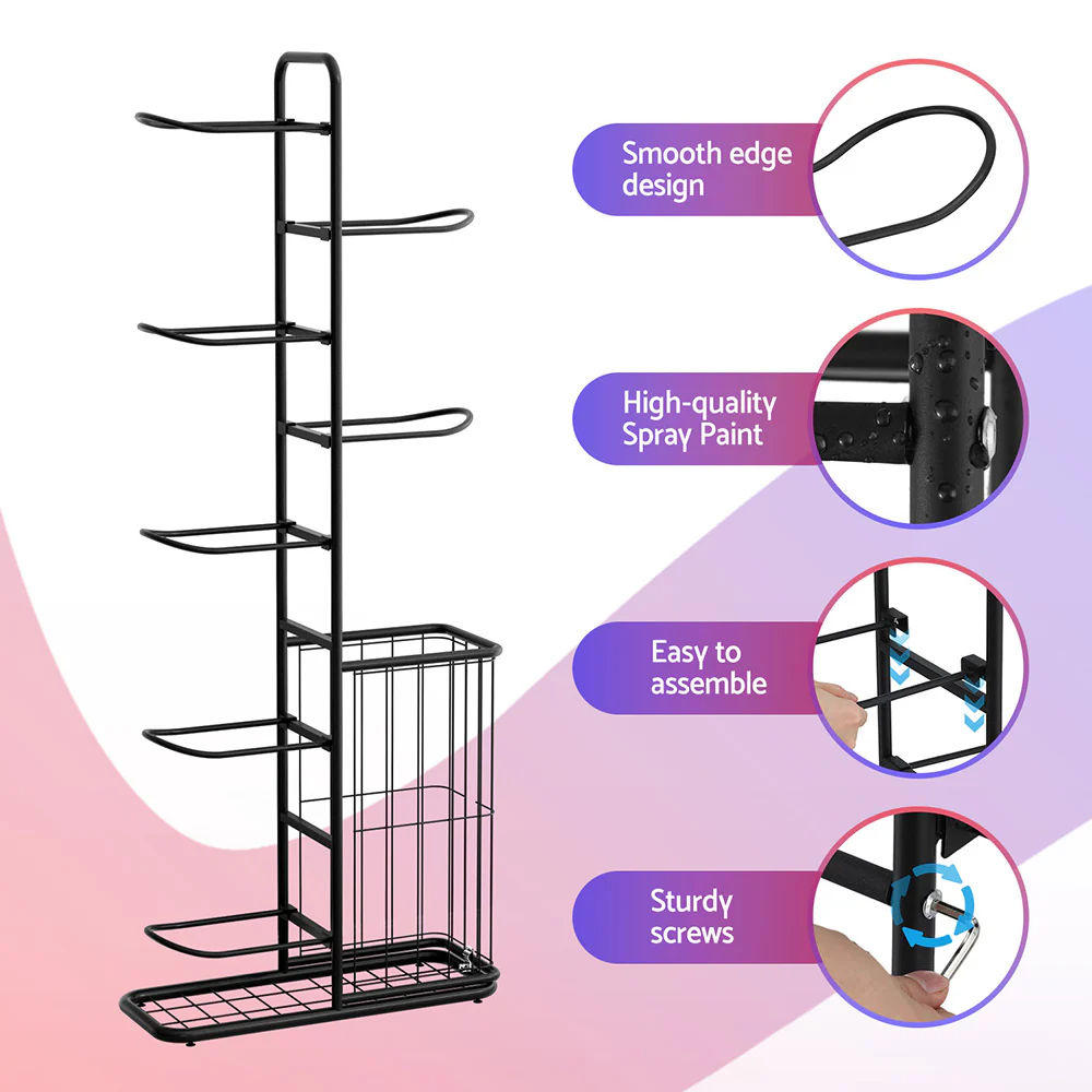 Everfit Ball Storage Rack Sports Equipment Organizer 7-Tier with Basket for Garage Gym Black - Image 7