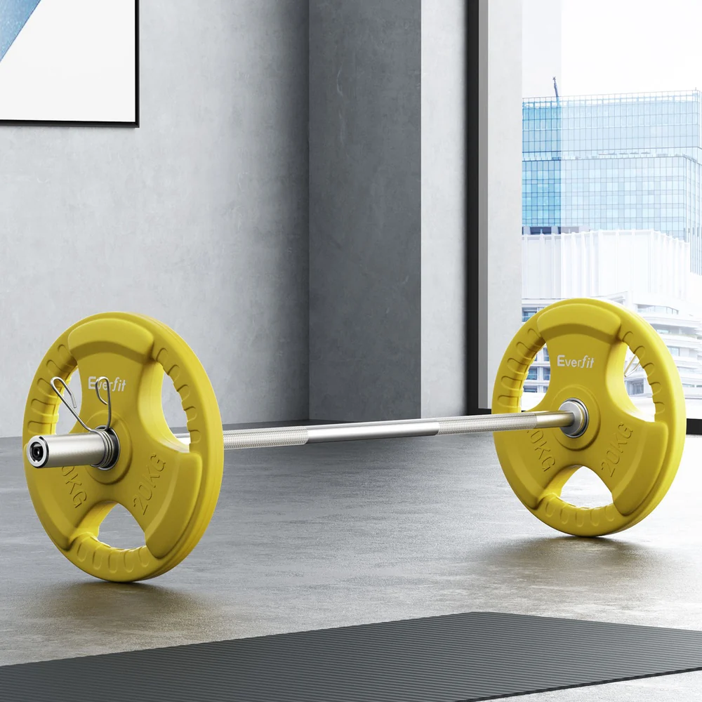 Everfit Barbells 46KG 120CM Dumbbell Barbell Plate Weight Lifting Home Gym Yellow - Image 2
