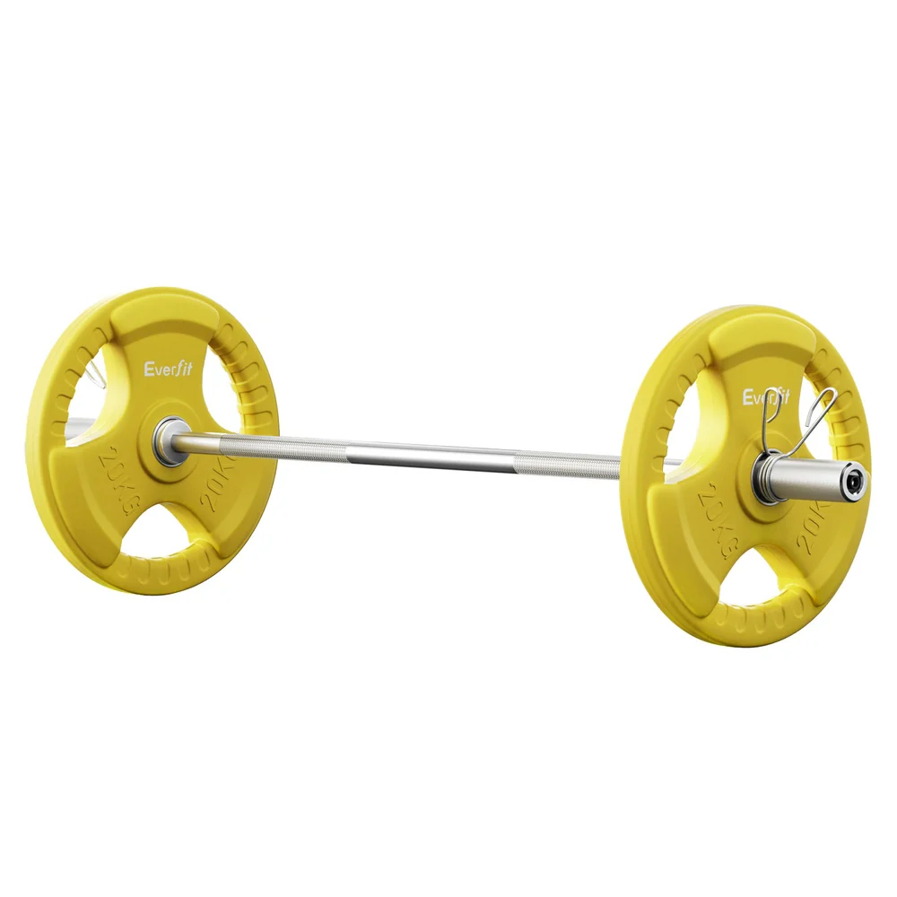Everfit Barbells 46KG 120CM Dumbbell Barbell Plate Weight Lifting Home Gym Yellow - Image 4