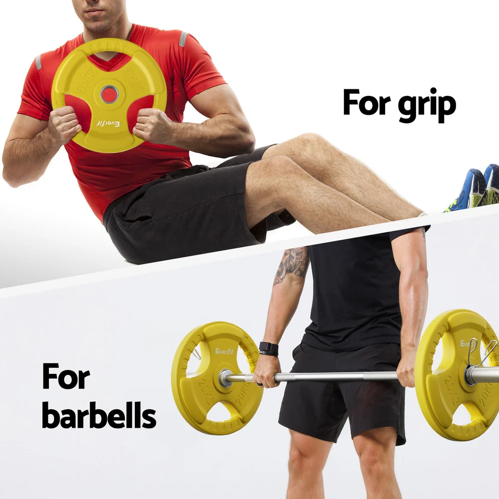Everfit Barbells 46KG 120CM Dumbbell Barbell Plate Weight Lifting Home Gym Yellow - Image 6