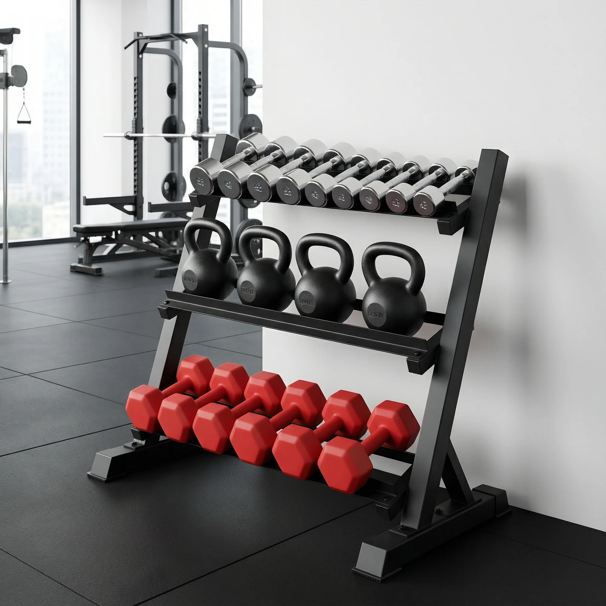 Everfit Dumbbell Rack 3-Tier Heavy Duty Weight Storage for Home Gym 300kg Capacity Black - Image 2