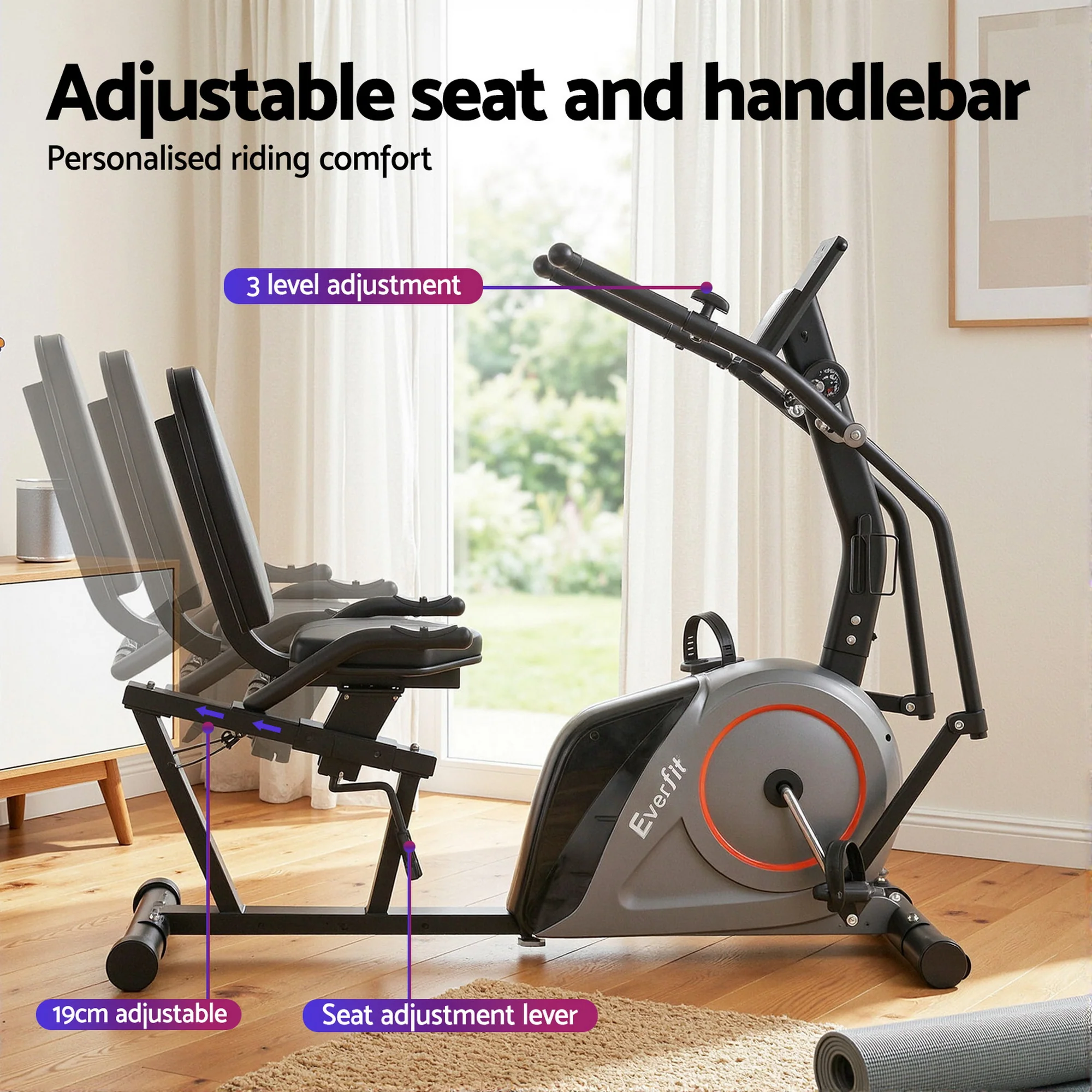 Everfit Exercise Bike Recumbent Cycling Magnetic Bluetooth App Connect Home Gym - Image 7