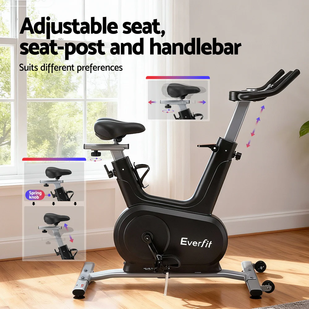 Everfit Exercise Bike Spin Bike Electromagnetic Smart Home Fitness 24-Level Resistance 120kg Bluetooth - Image 5