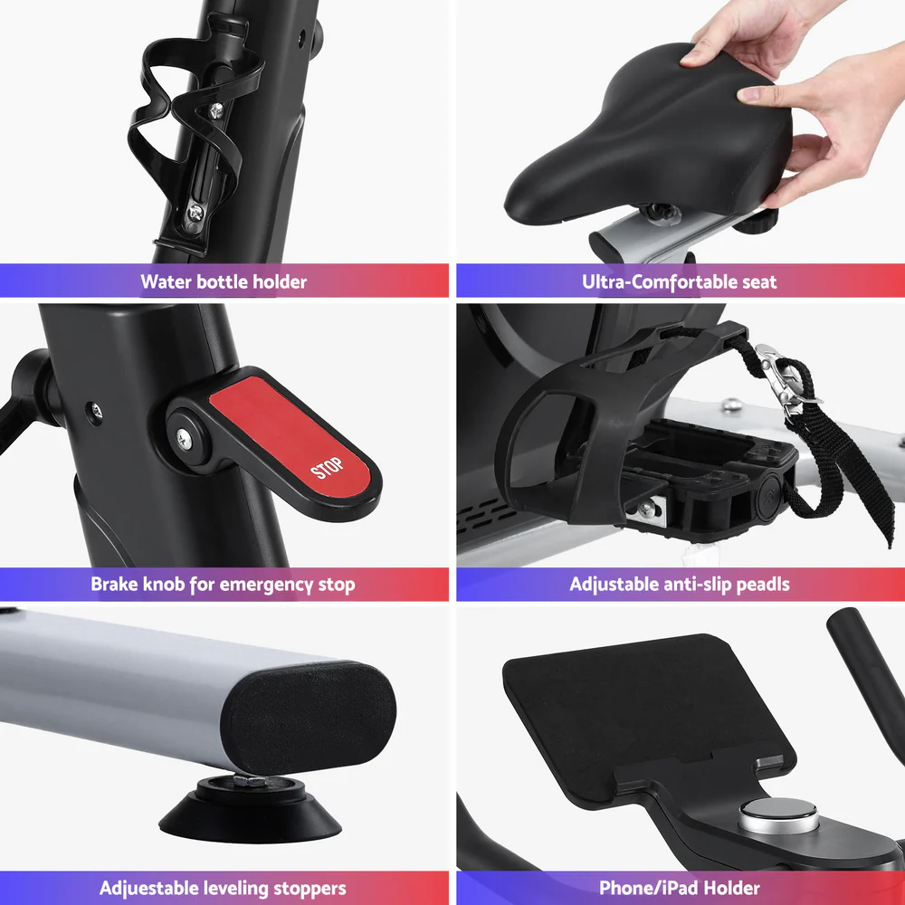 Everfit Exercise Bike Spin Bike Electromagnetic Smart Home Fitness 24-Level Resistance 120kg Bluetooth - Image 7