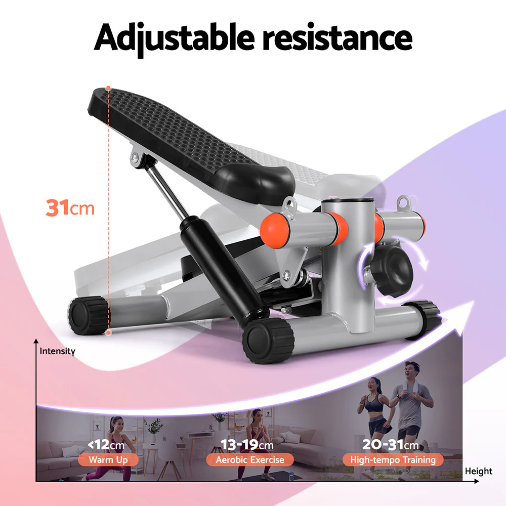 Everfit Mini Stepper with Resistance Rope Aerobic for Exercise Compact Home Workout (Grey) - Image 4
