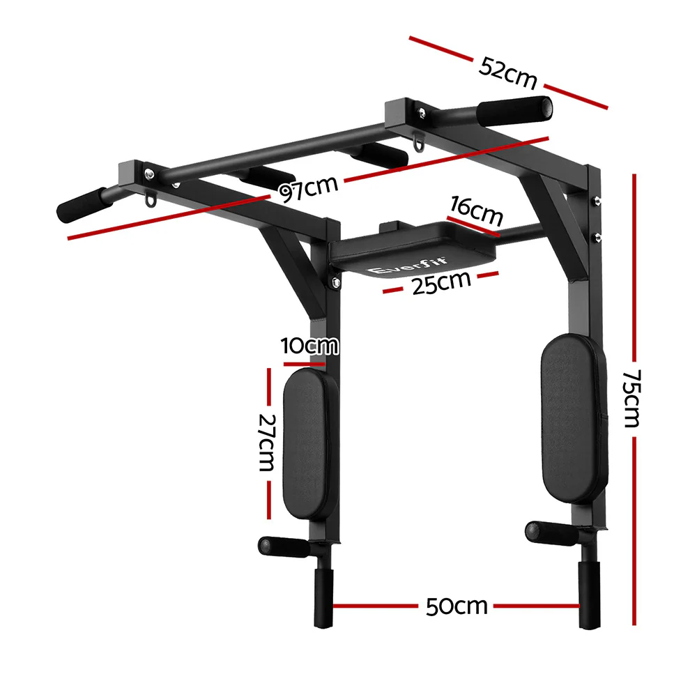 Everfit Pull Up Bar Dip Station Multi Gym 150kg Home Power Station (Black/Red) - Image 2