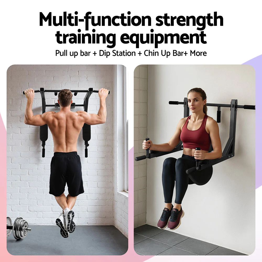 Everfit Pull Up Bar Dip Station Multi Gym 150kg Home Power Station (Black/Red) - Image 4