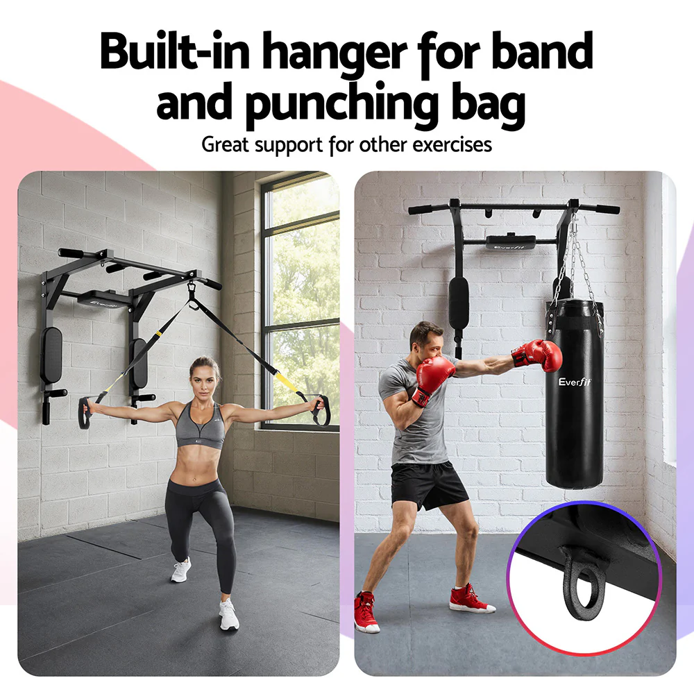 Everfit Pull Up Bar Dip Station Multi Gym 150kg Home Power Station (Black/Red) - Image 6