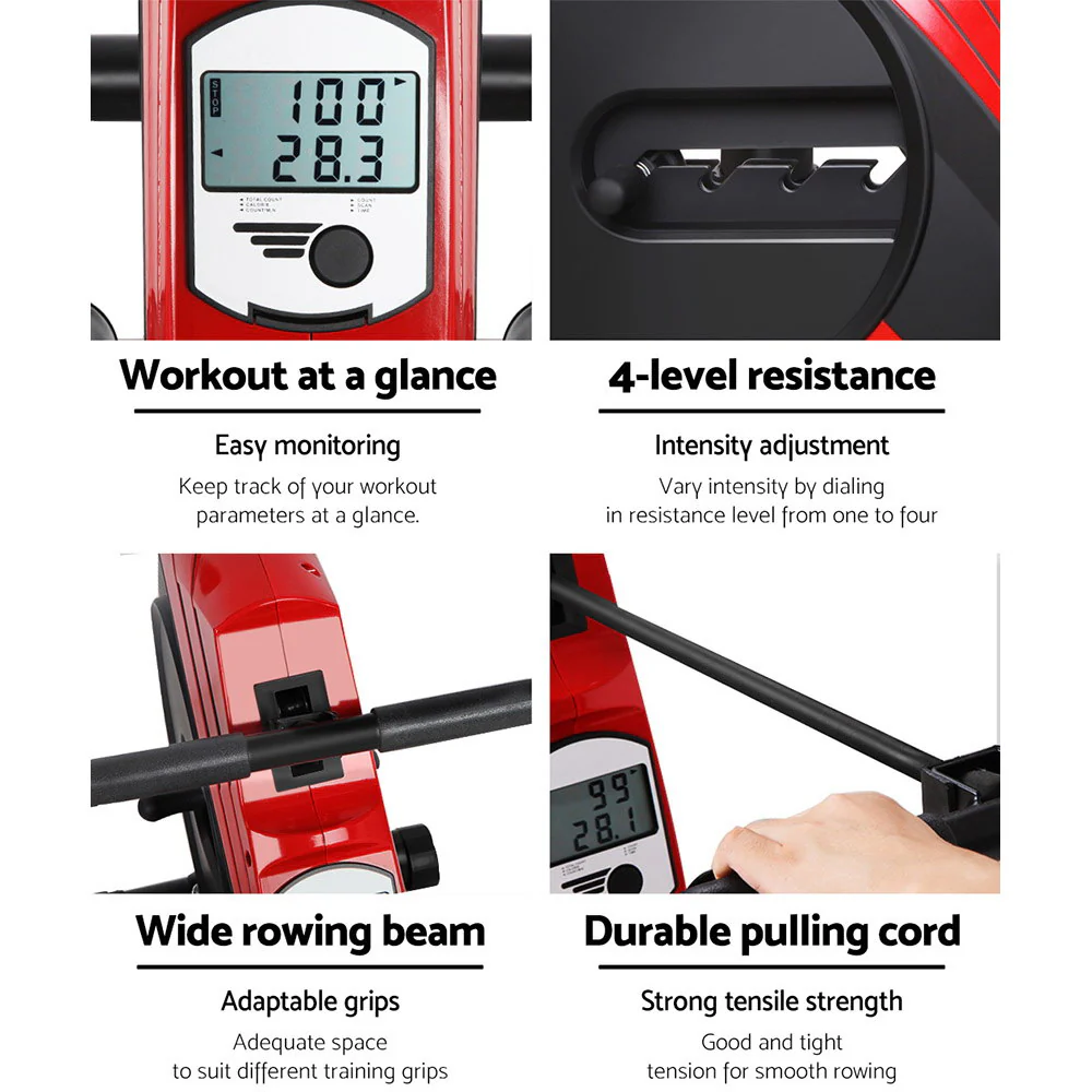 Everfit Rowing Machine Rower Elastic Rope Resistance Fitness Home Cardio (Red) - Image 5