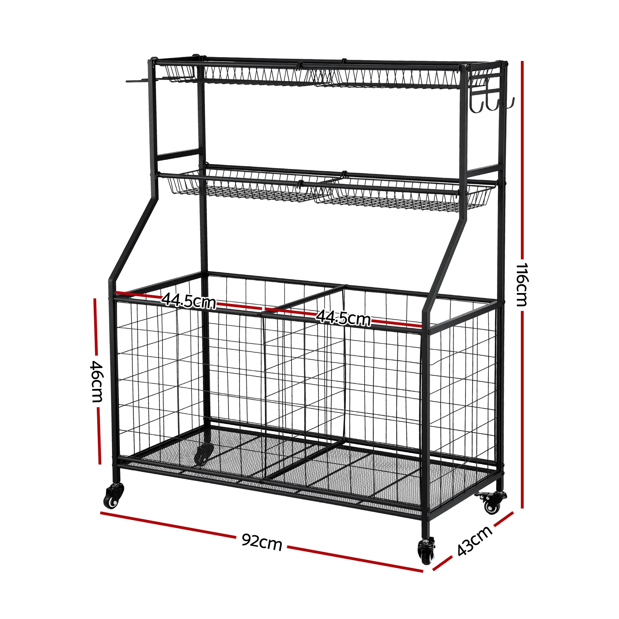 Everfit Sports Equipment Organizer Storage with Wheels Multi-Sport Garage Gym Black - Image 3