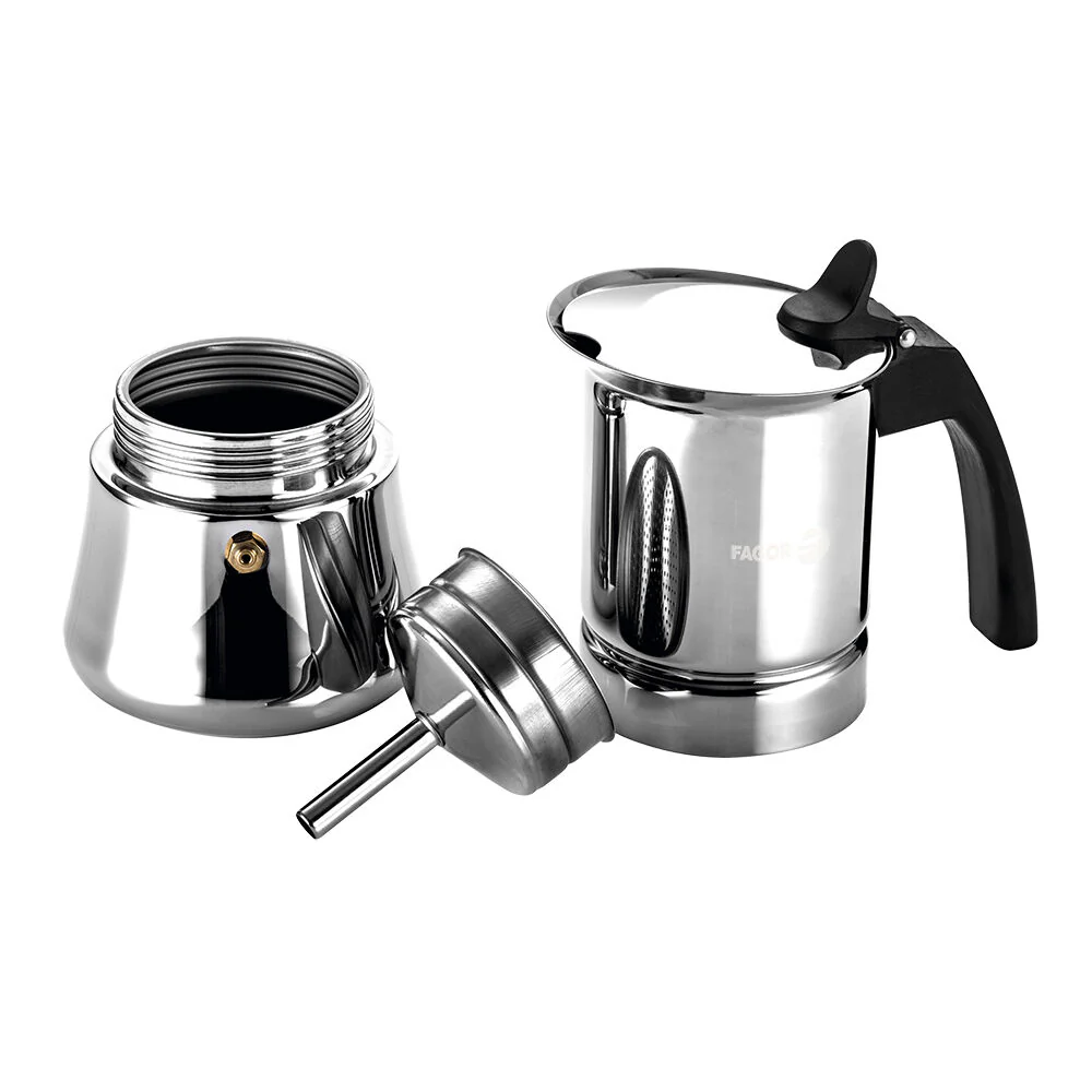 Fagor Etnica Stainless Steel 10 Cups Espresso Coffee Maker Moka Pot Silver - Image 4