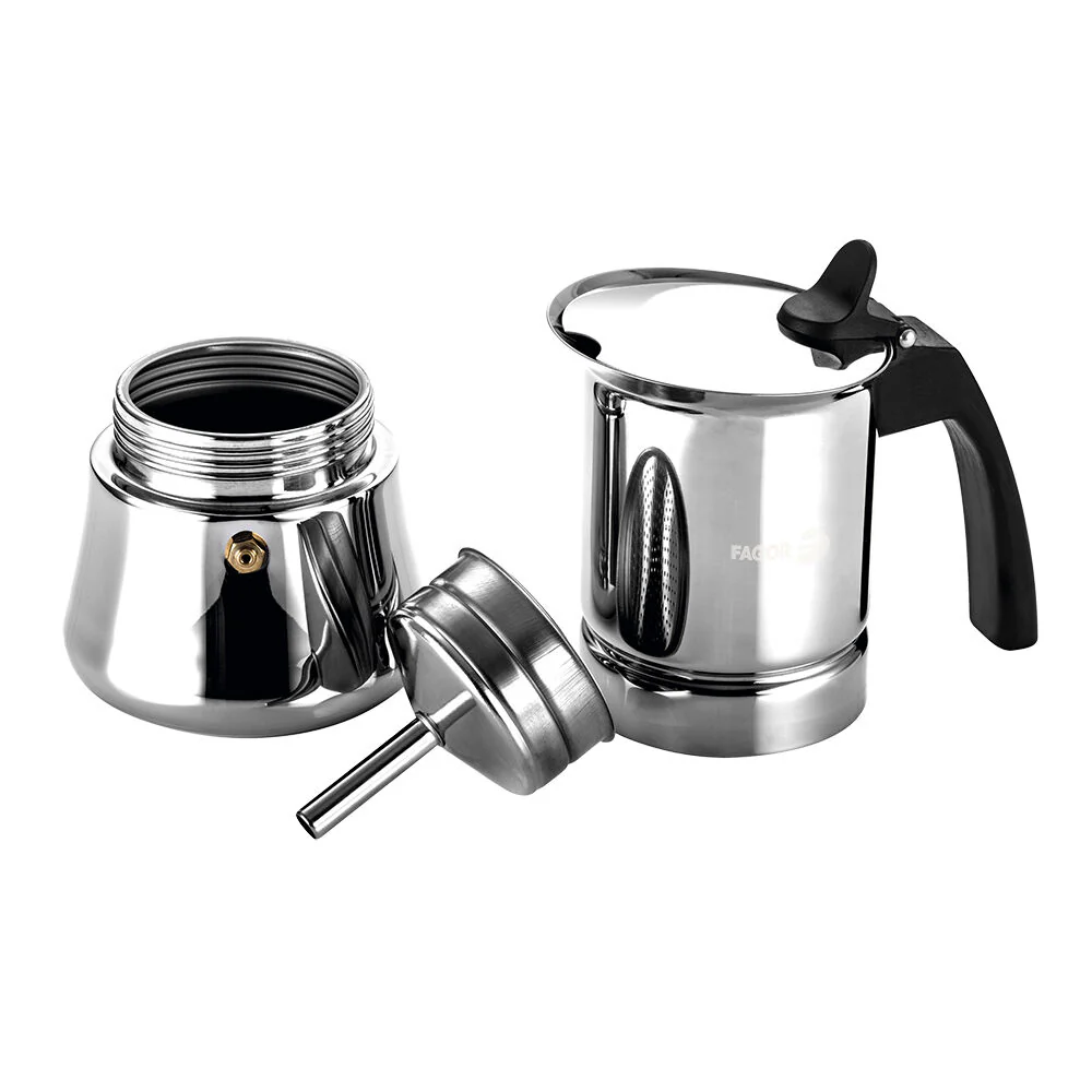 Fagor Etnica Stainless Steel 4 Cups Espresso Coffee Maker Moka Pot Silver - Image 4