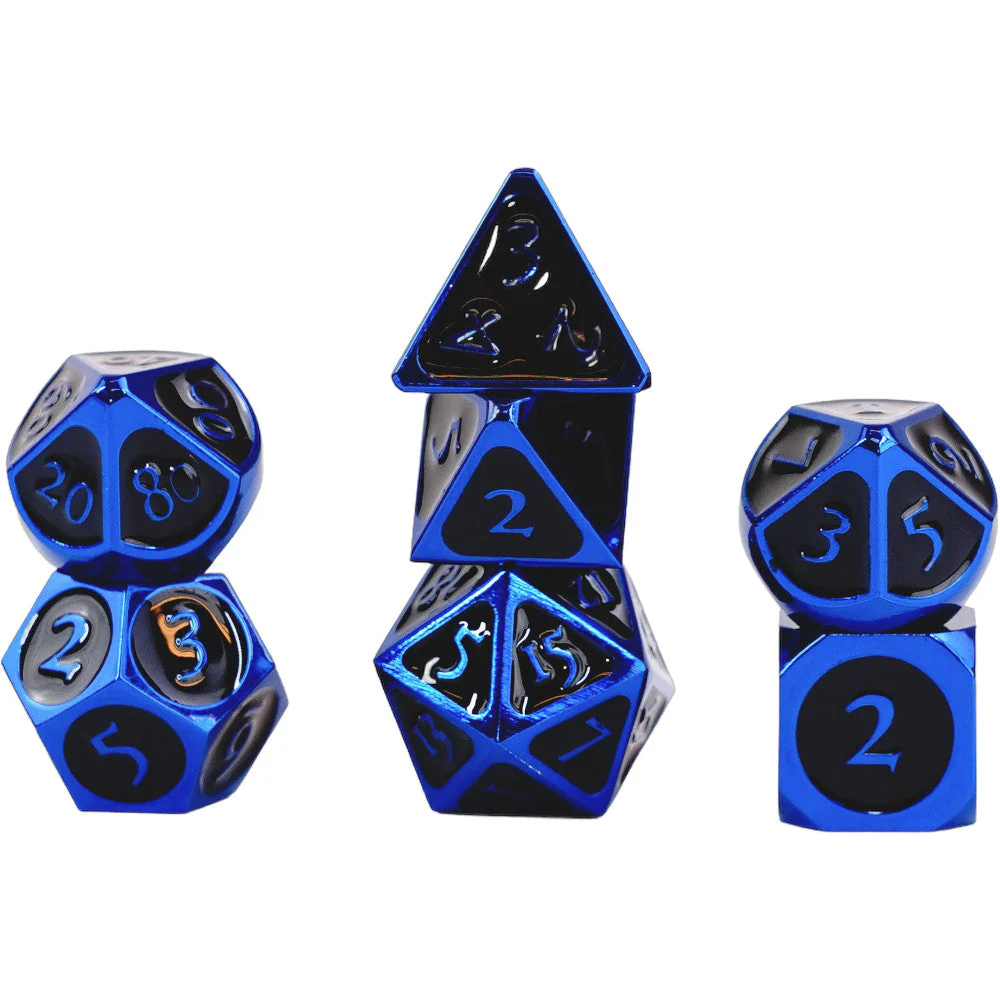 Fanroll By Metallic Dice Games MDG Metal Polyhedral Dice Set - Blue/Black Enamel