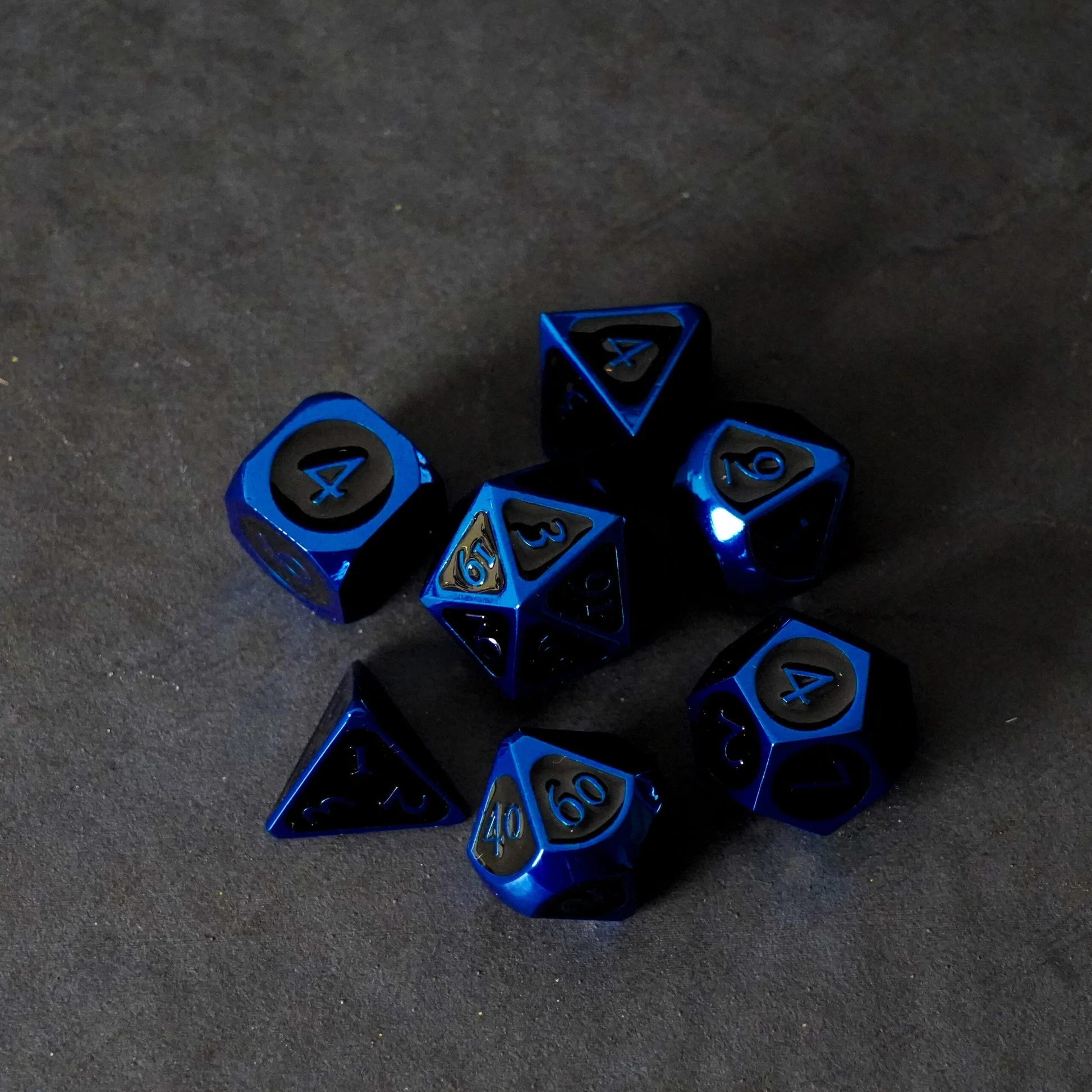 Fanroll By Metallic Dice Games MDG Metal Polyhedral Dice Set - Blue/Black Enamel - Image 2