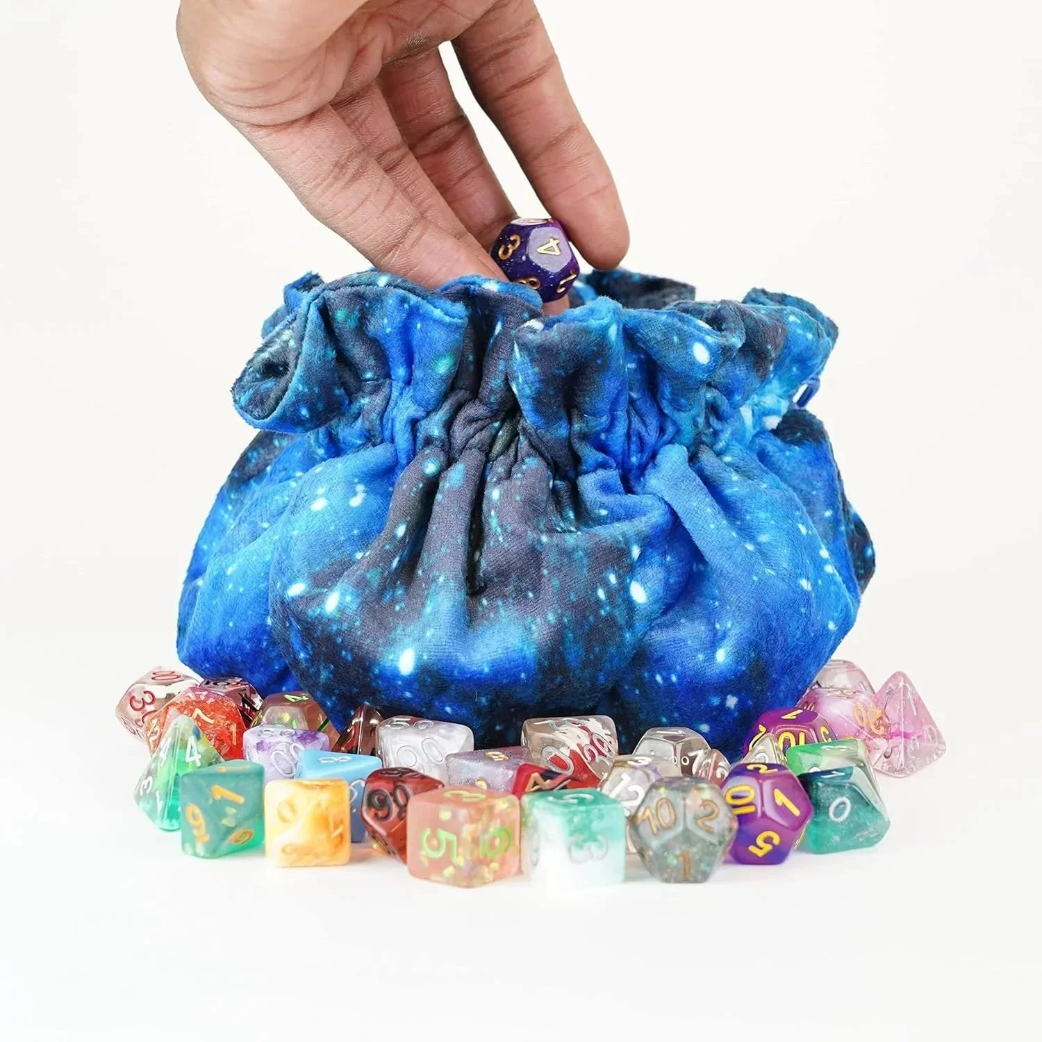 Fanroll By Metallic Dice Games Metallic Dice Games Velvet Compartment Dice Bag with Pockets Galaxy Blue - Image 3