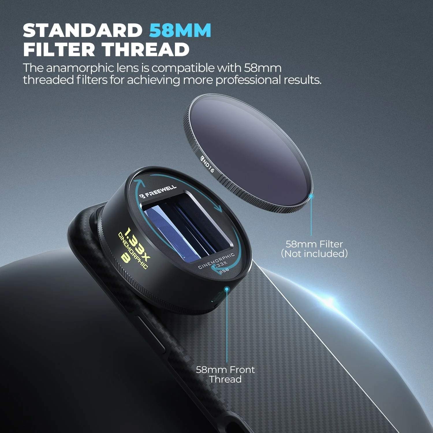 Freewell 1.33x Neutral Streak Anamorphic Lens with 17mm Mount for Freewell 17mm Mount iPhone Cases - Image 4