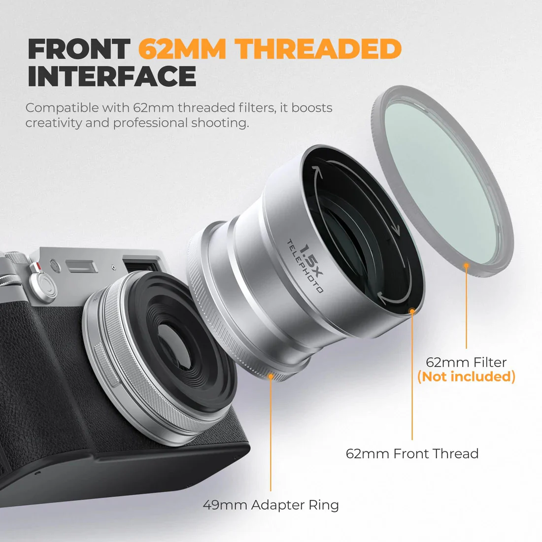 Freewell 1.5X Telephoto Lens for FUJI X100VI X100V (Black) - Image 4