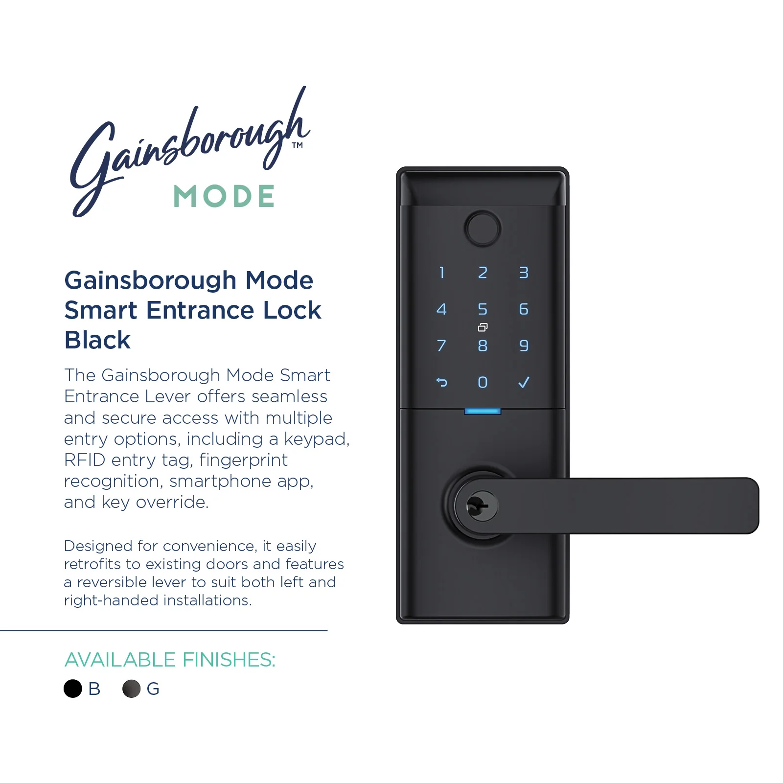 Gainsborough Mode Smart Entrance Lever (Matte Black) - Image 2