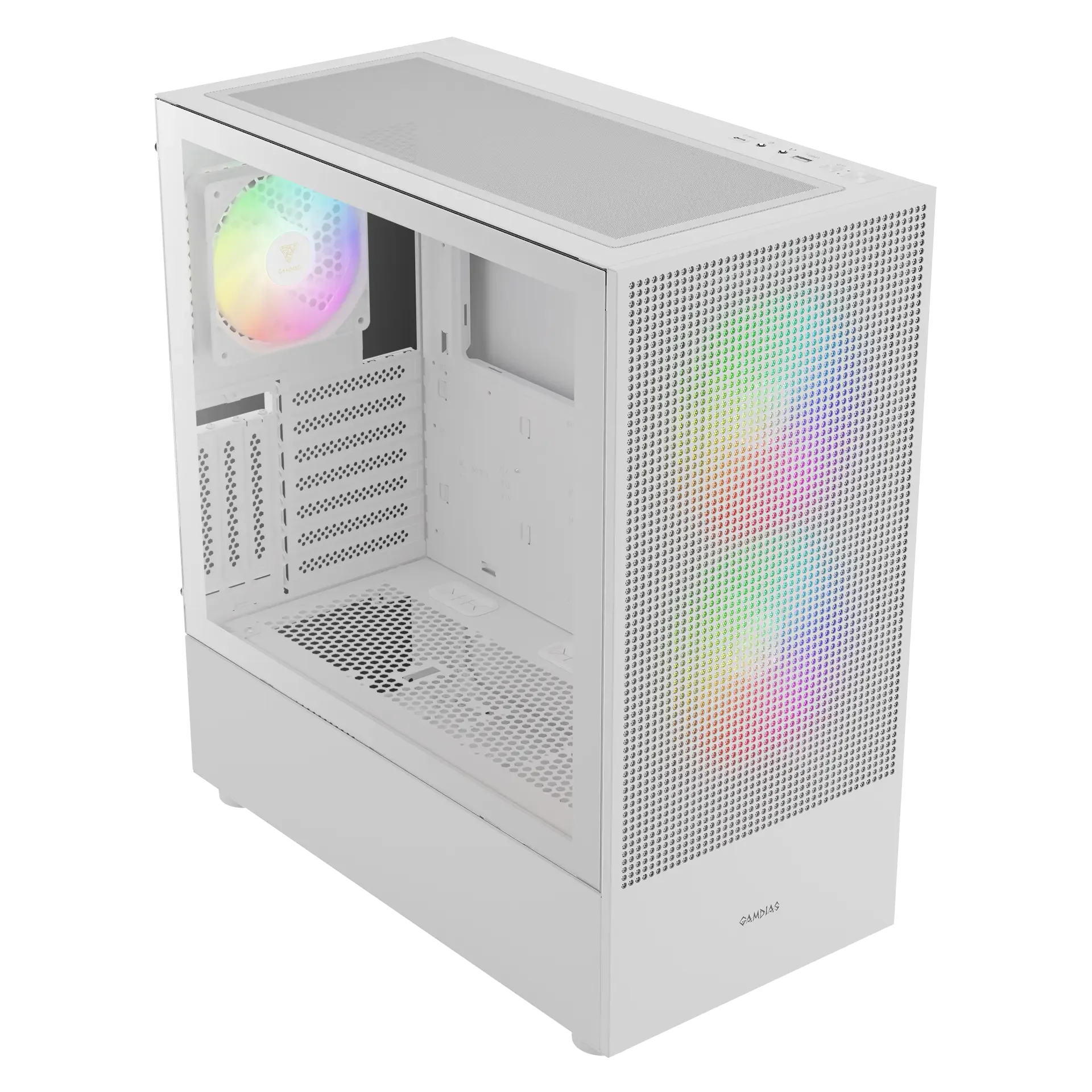Gamdias Talos E3 Mesh Computer Case ATX Mid Tower with 3x ARGB Fans (White) - Image 2