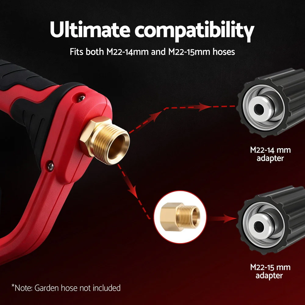 Giantz Pressure Washer Gun Short Trigger 4000PSI M22-14 1/4 Inch 5 Nozzles Red - Image 7