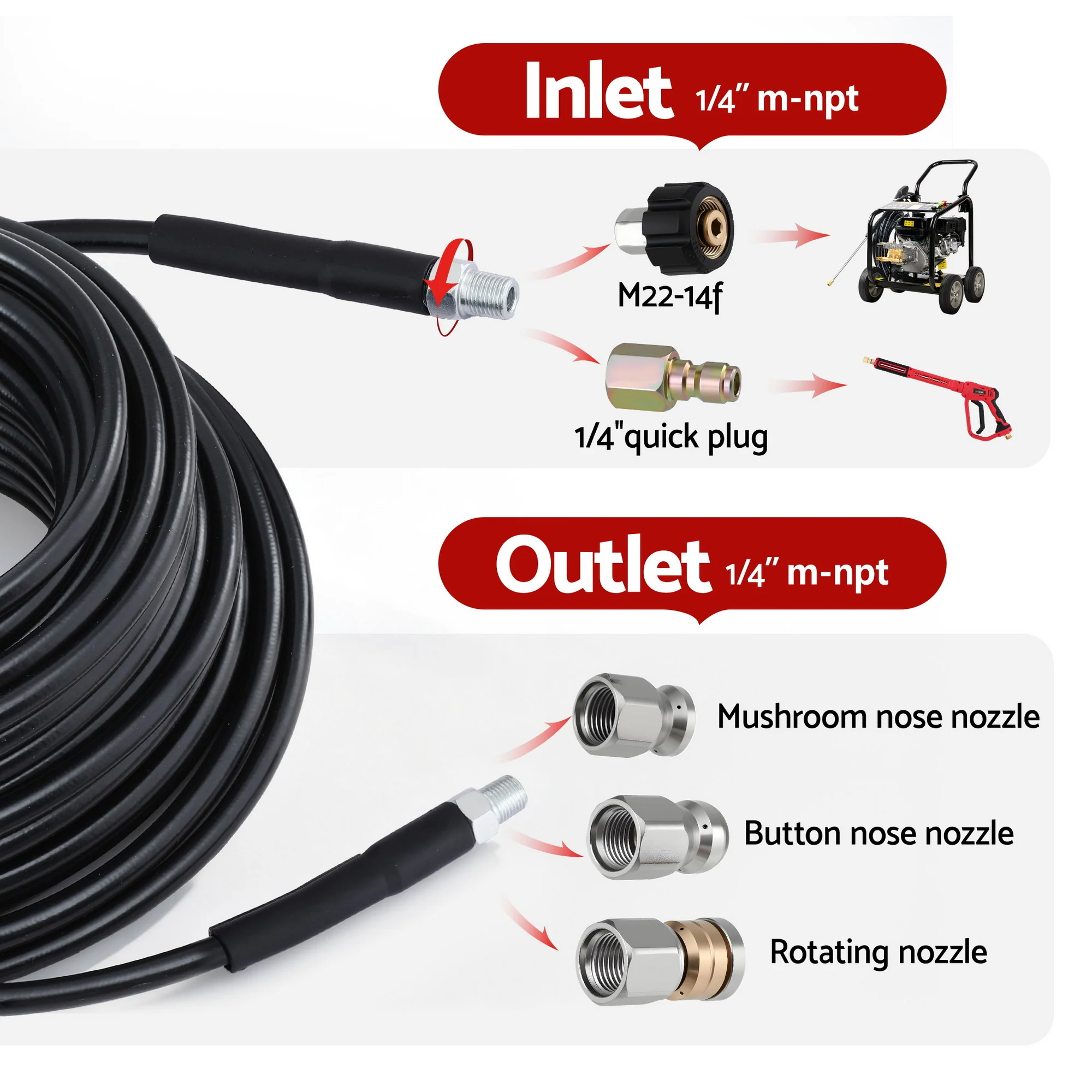 Giantz Pressure Washer Hose 30M 5800PSI Power Replacement Extension 1/4'' Quick Connect - Image 5