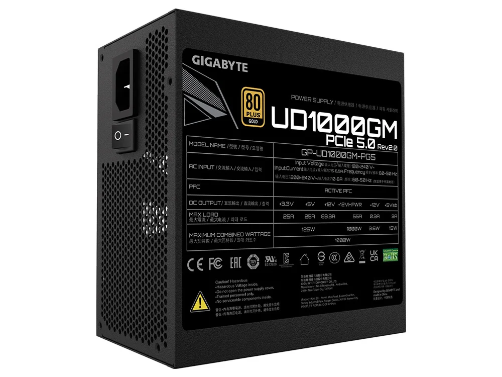 Gigabyte UD1000GM PG5 rev. v2 1000W 80+ Gold Fully Modular PCIe Gen 5.0 ATX Power Supply - Image 6